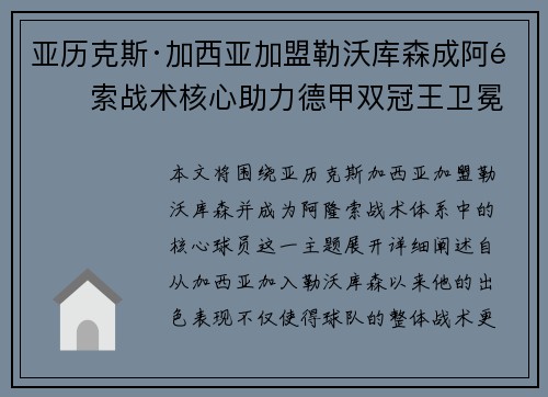 亚历克斯·加西亚加盟勒沃库森成阿隆索战术核心助力德甲双冠王卫冕