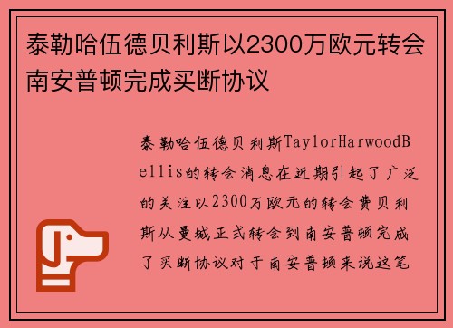 泰勒哈伍德贝利斯以2300万欧元转会南安普顿完成买断协议