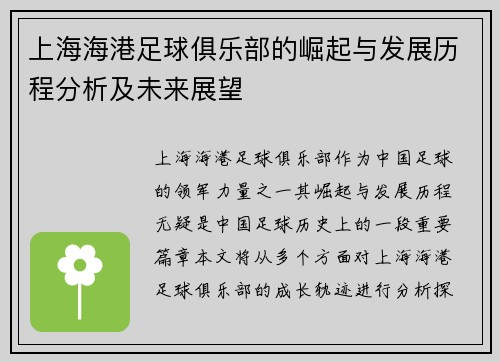 上海海港足球俱乐部的崛起与发展历程分析及未来展望
